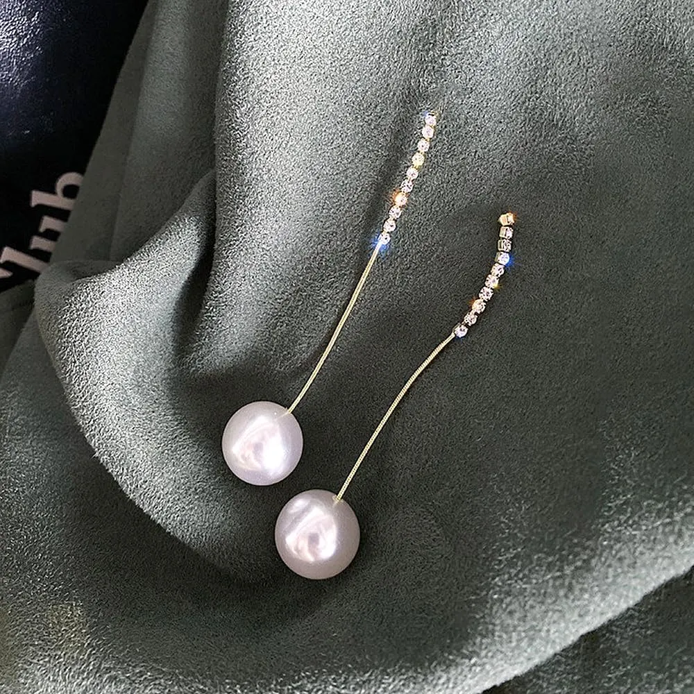 Long Pearl Tassel Chain Earrings for Women Crystal Tennis Chain Chandelier Dangle Earring Sparkly Rhinestone Geometric Statement Drop Earrings Dainty Jewelry Gifts
