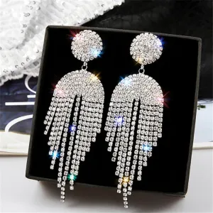 Long Tassel Crystal Drop Earrings Geometric Full Rhinestone Earrings