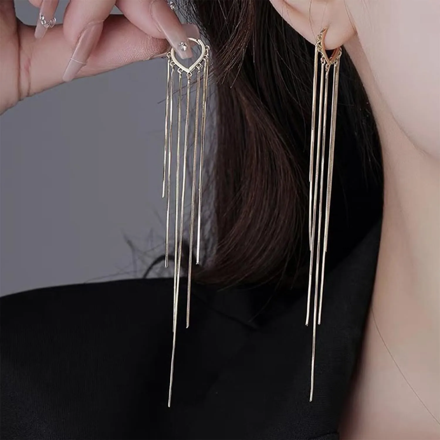 Long Tassel Earrings for Women Long Fringe Linear earrings Sequin Tassel Earrings Gold Chain Dangle Earrings Wedding Bridesmaid Prom Earrings for Women Jewelry