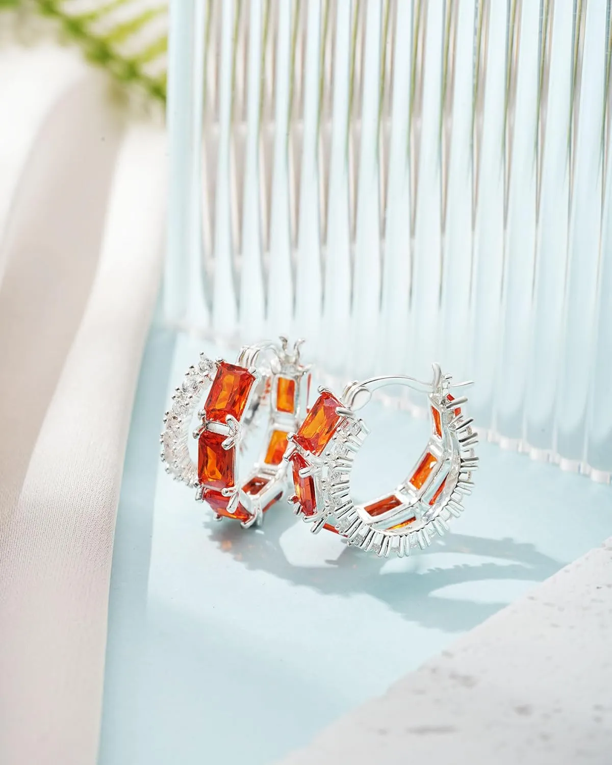 Lourny Double Hoop Crystal Earrings for Women,18K Gold/Silver Plated Illusion Huggie Cubic Zirconia Hoop Earrings Jewelry Gifts