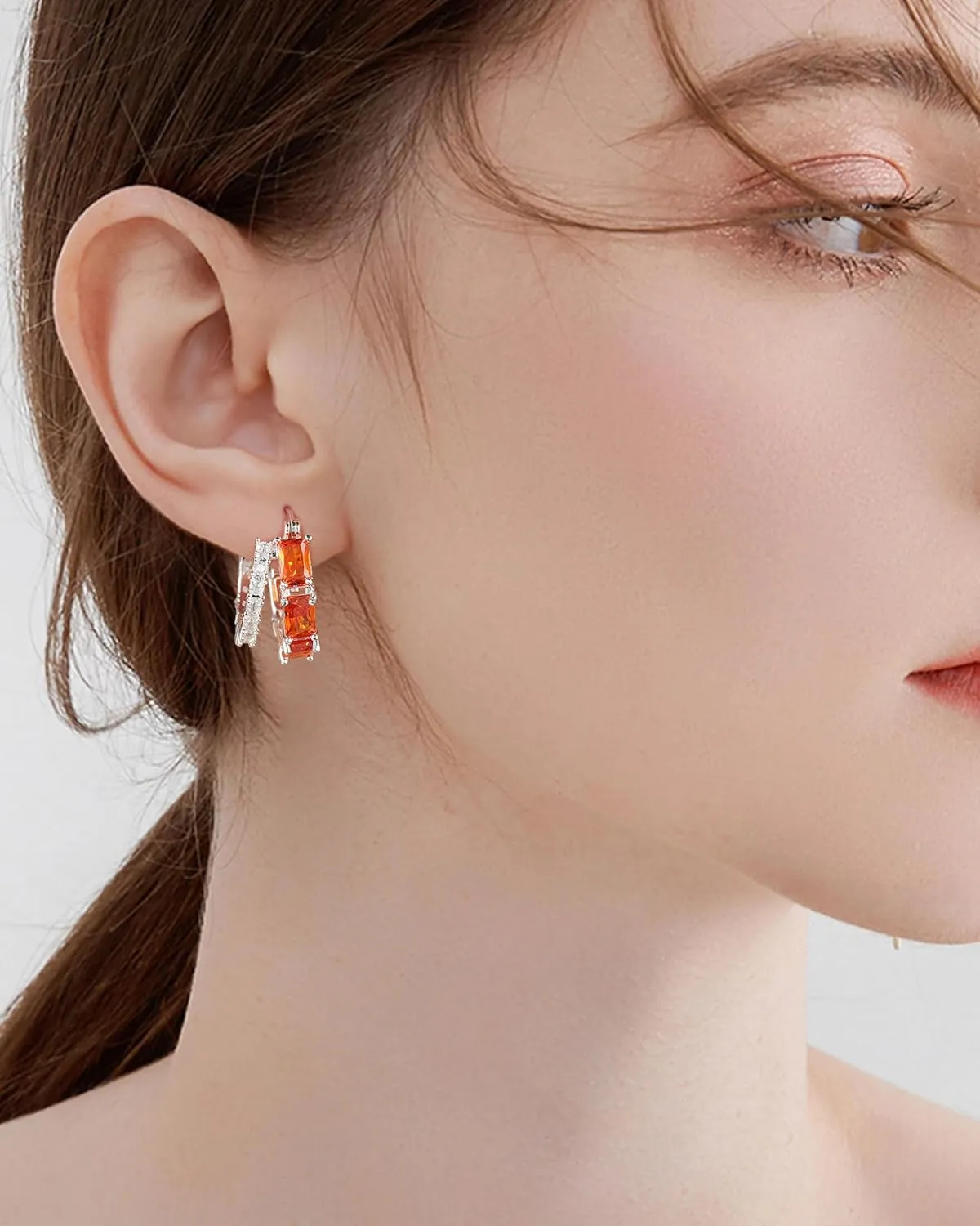 Lourny Double Hoop Crystal Earrings for Women,18K Gold/Silver Plated Illusion Huggie Cubic Zirconia Hoop Earrings Jewelry Gifts