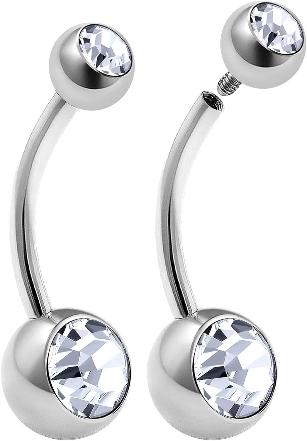 MATIGA 2Pcs Internally Threaded Steel 14g Body Belly Ring Piercing Jewelry Ear Lobe Earring navel 8mm 5mm Crystal Ball More Choices