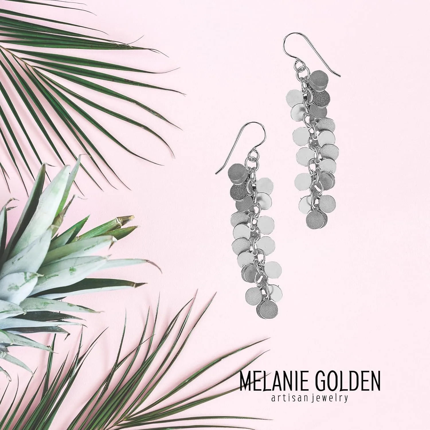 Melanie Golden Artisan Jewelry Textured Pattern Tassel Fringe Dangle Drop Earrings | Multiple Styles | Long Statement Earrings in Gold or Silver (Sterling Silver, Round Disc Dot Tassel)