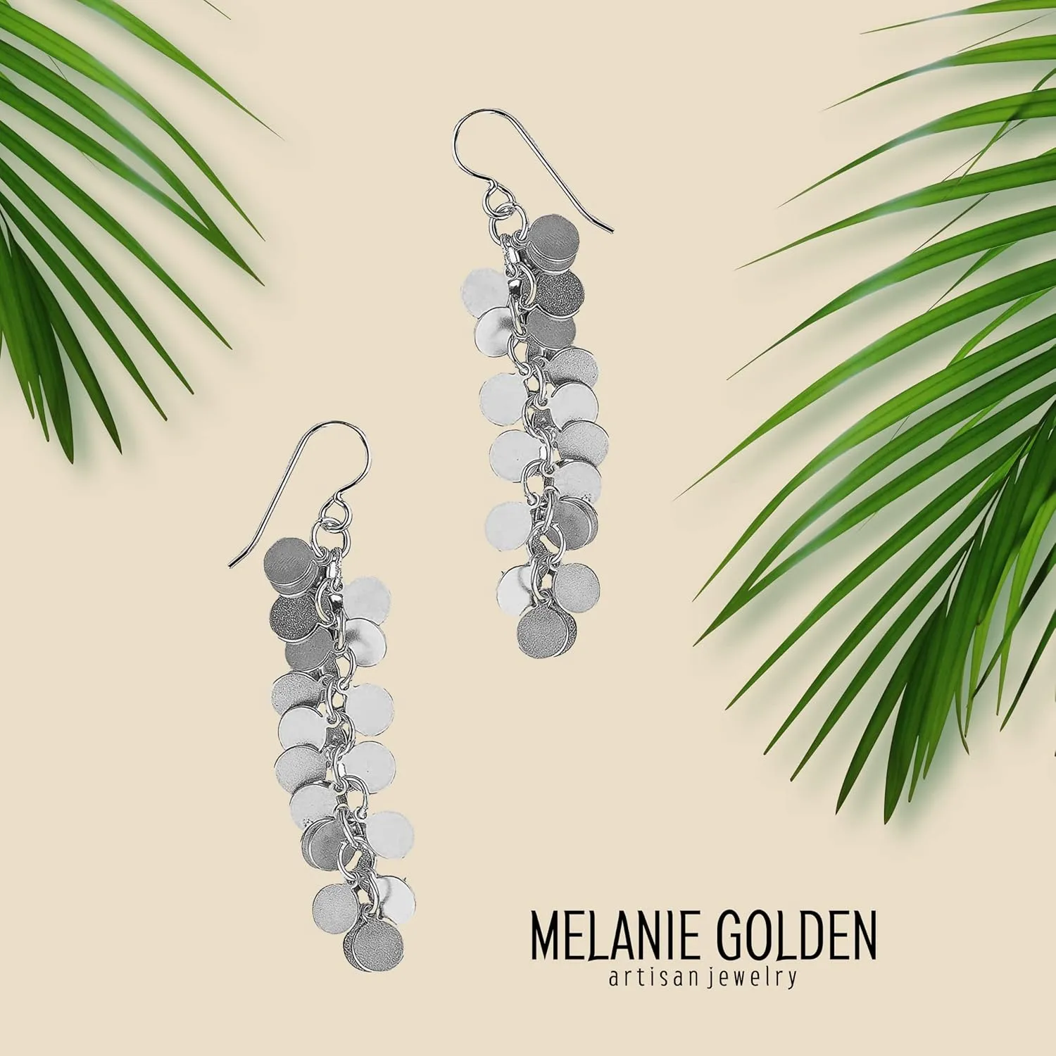 Melanie Golden Artisan Jewelry Textured Pattern Tassel Fringe Dangle Drop Earrings | Multiple Styles | Long Statement Earrings in Gold or Silver (Sterling Silver, Round Disc Dot Tassel)