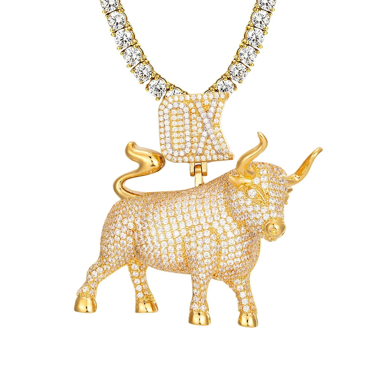 Mens OX Micro Pave Icy Custom 14K Yellow Gold Tone Pendant