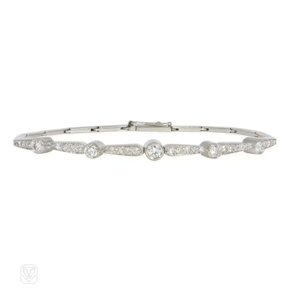 Mid-century tapering diamond line bracelet