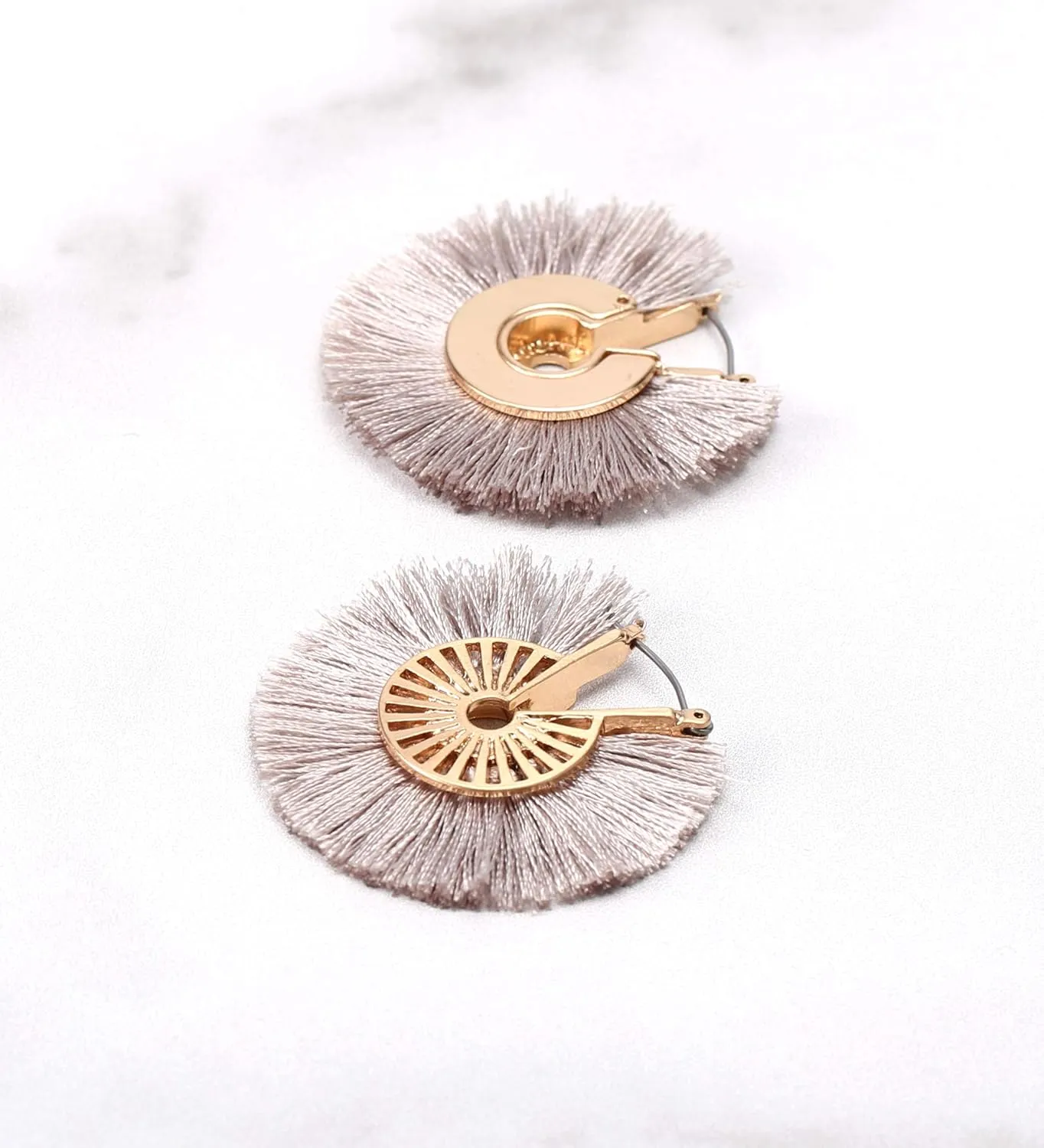 MIRMARU Bohemian Silky Thread Circle Statement Colorful Fringe Tassel Earrings - Swingy French Hoop Dangle Earrings for Women