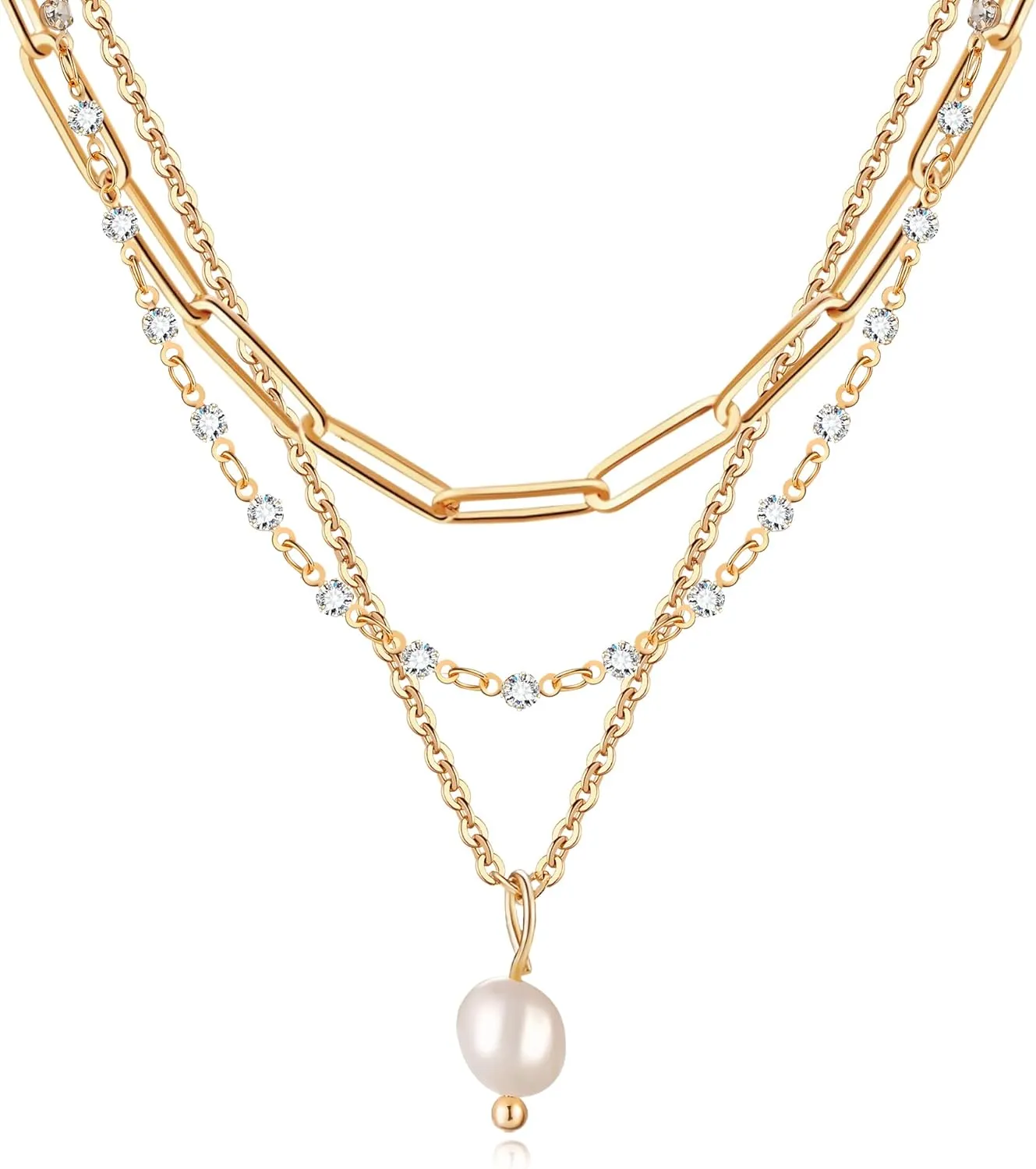 MJartoria Gold Layered Necklaces for Women Trendy Pearl Pendant Gold Necklace Dainty Chain Choker Necklaces Jewelry Birthday Gifts
