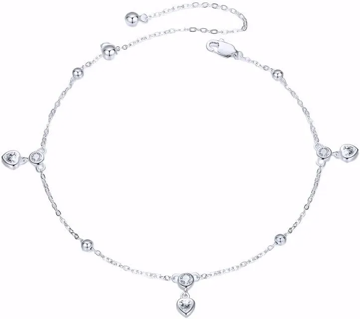 Moissanite bracelets 925 Sterling Silver Heart Chain Anklet Bracelet, Adjustable Bracelets for Women Chain Jewelry-55
