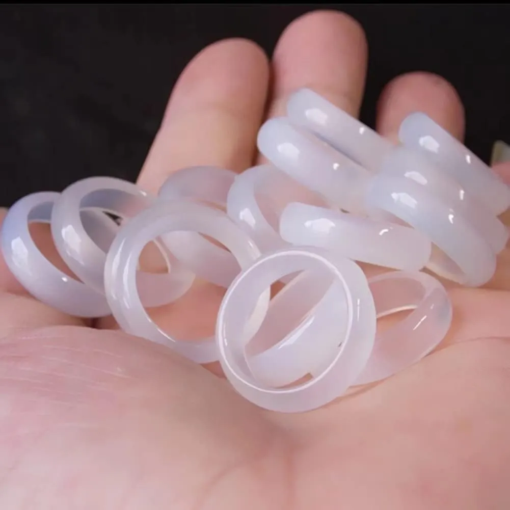 Natural Agate Jade Rings Eternity Stackable Chinese Jade Band Ring for Women for Teen Birthstone