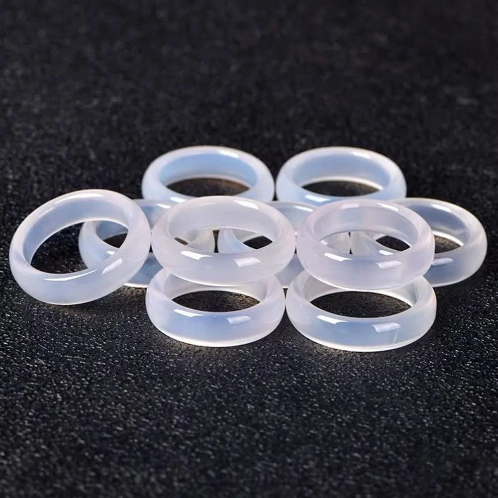 Natural Agate Jade Rings Eternity Stackable Chinese Jade Band Ring for Women for Teen Birthstone