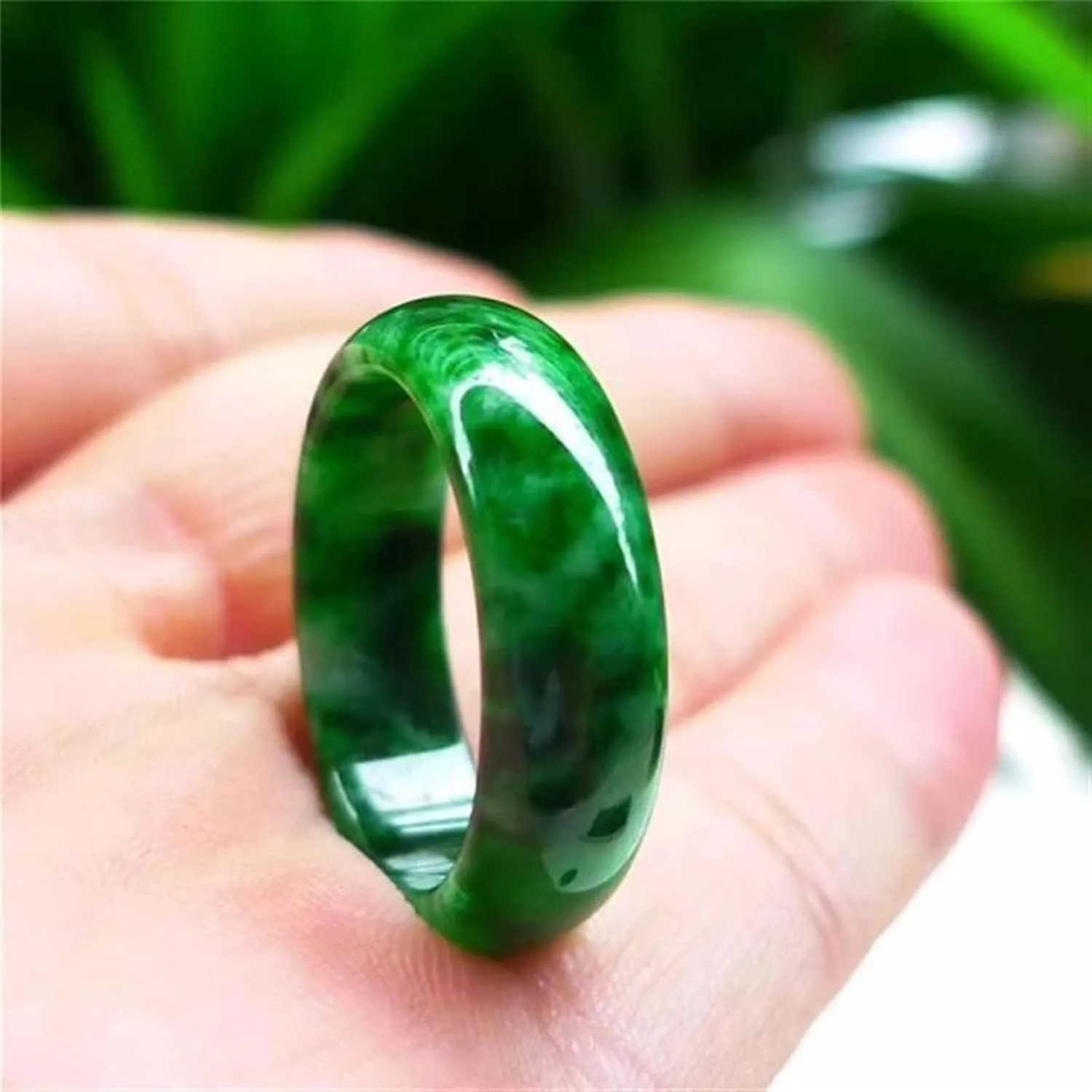 Natural Myanmar Jade Green Jadeite Jade Rings Handmade Jade Ring Men Party Wedding Jewelry Gift Rings for Men Woman (Ring Size : 10)