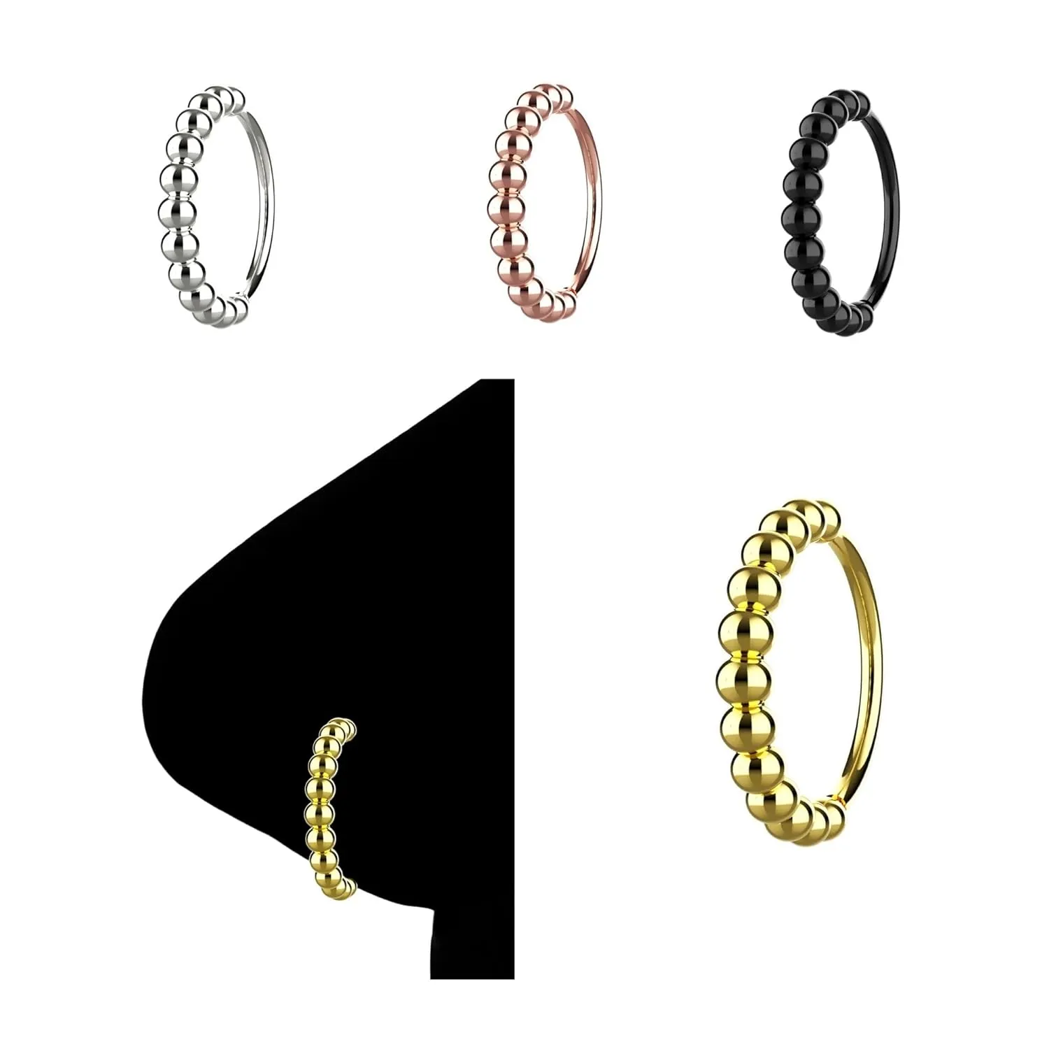 Nose Piercing Jewelry - Gold Nose Rings, Titanium Nose Hoops, Fake Nose Ring, Septum Ring, Indian Nose Jewelry, Thin Nose Studs, 14K Gold & 18G Nose Rings