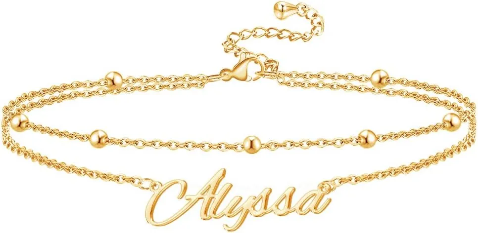 Novgarden Ankle Bracelets for Women, 18K Gold Plated Double Layer Chain Tiny Beaded Bracelets Personalized Name Bracelet Friendship Bracelets for Your Best Friend