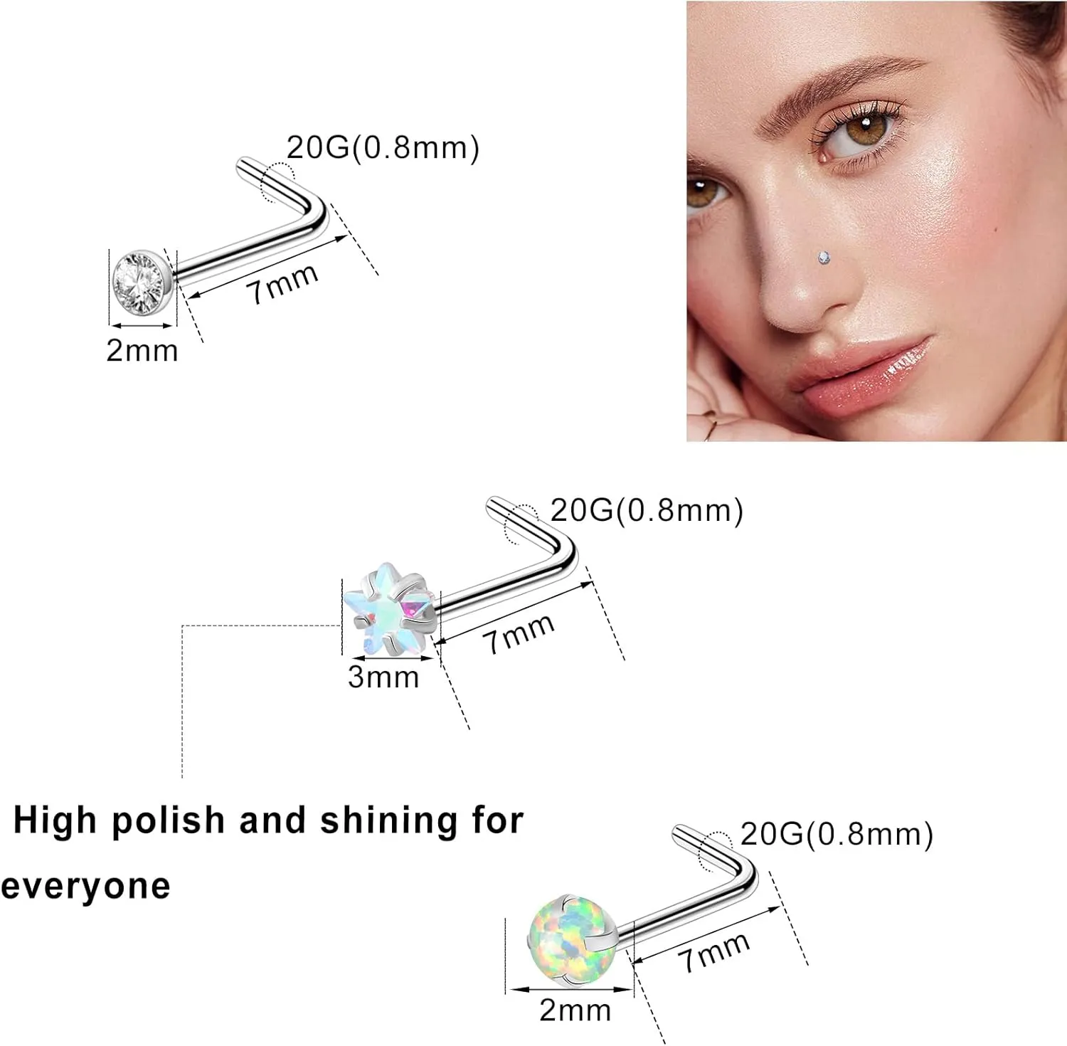 ONESING 9-40 Pcs Nose Rings - Hoops, Studs & L Shape - Hypoallergenic Stainless Steel Nose Piercings for Women & Men