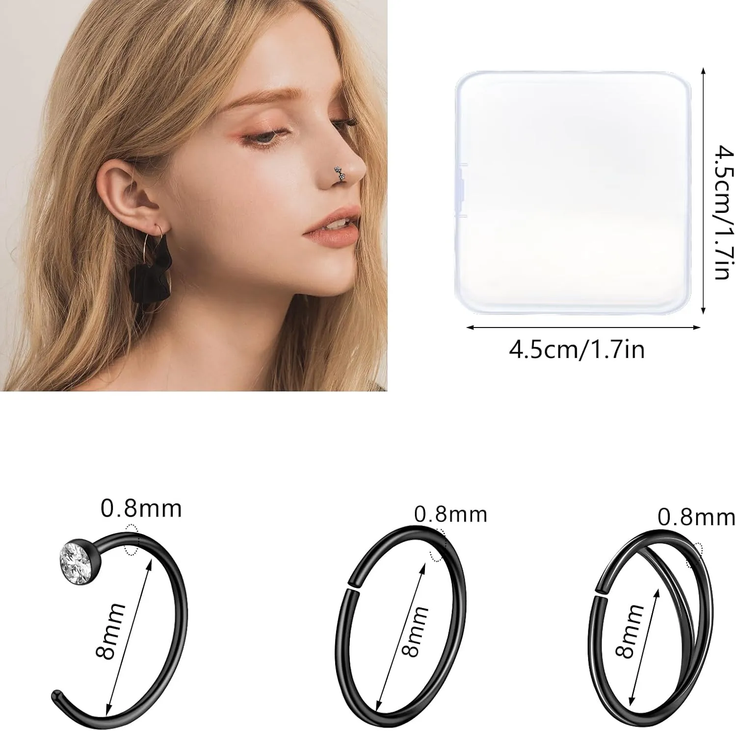 ONESING 9-40 Pcs Nose Rings - Hoops, Studs & L Shape - Hypoallergenic Stainless Steel Nose Piercings for Women & Men