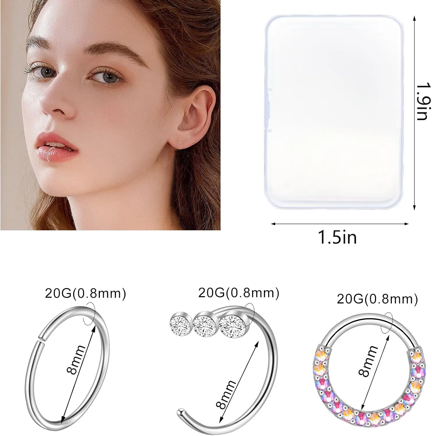 ONESING 9-40 Pcs Nose Rings - Hoops, Studs & L Shape - Hypoallergenic Stainless Steel Nose Piercings for Women & Men