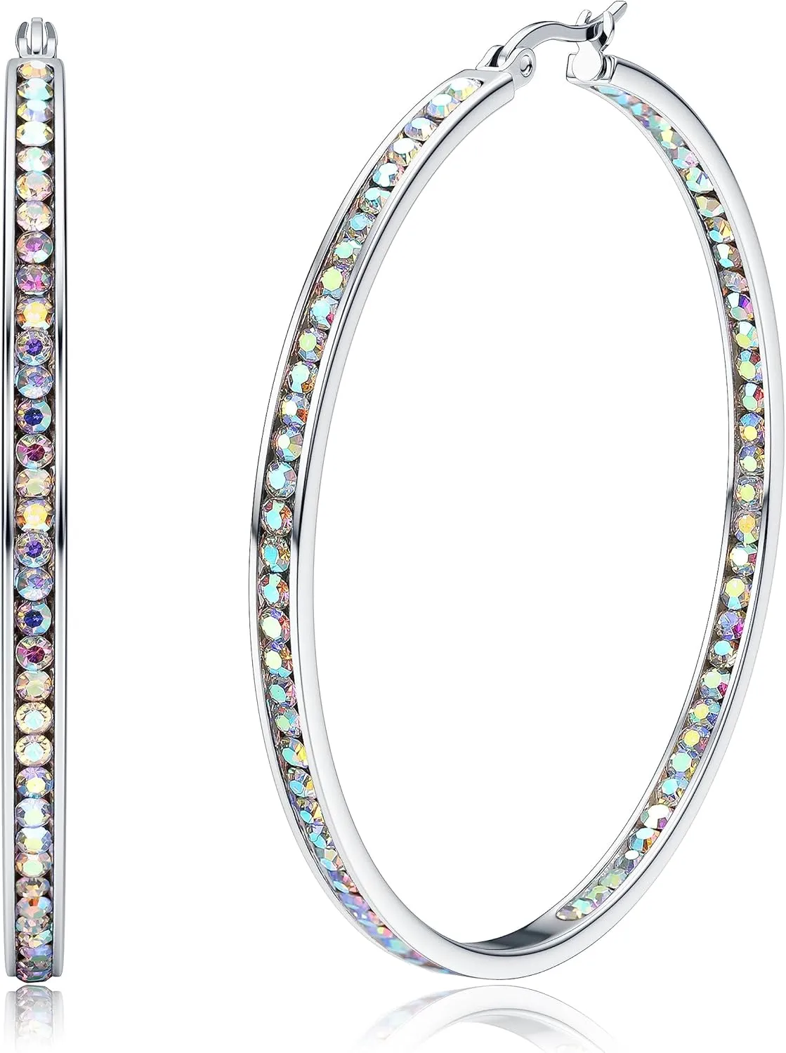 ORAZIO Stainless Steel Women Hoop Earrings Cute Huggie Earrings Cubic Zirconia Inlaid 50MM