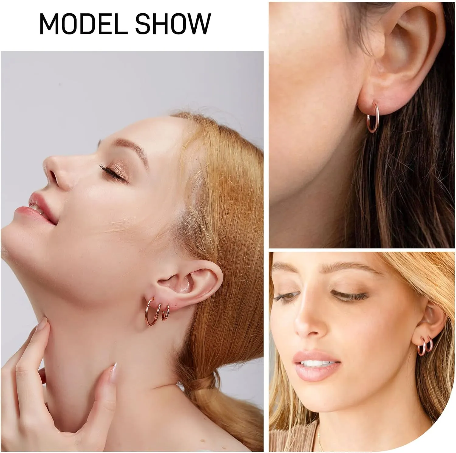 PABBEU Gold Hoop Earrings for Women Sterling Silver Post Small Gold Hoop Earrings 14k Real Gold Tiny Hypoallergenic Small Hoop Earrings Set for Women Men 13/15 /20mm