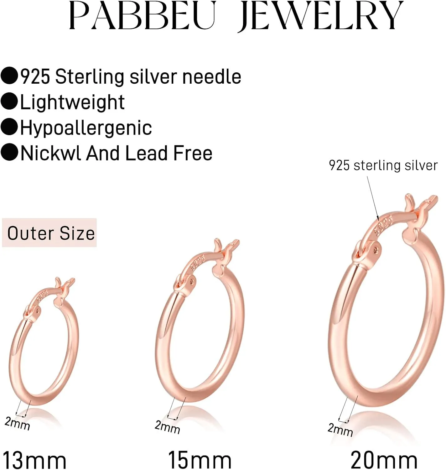 PABBEU Gold Hoop Earrings for Women Sterling Silver Post Small Gold Hoop Earrings 14k Real Gold Tiny Hypoallergenic Small Hoop Earrings Set for Women Men 13/15 /20mm