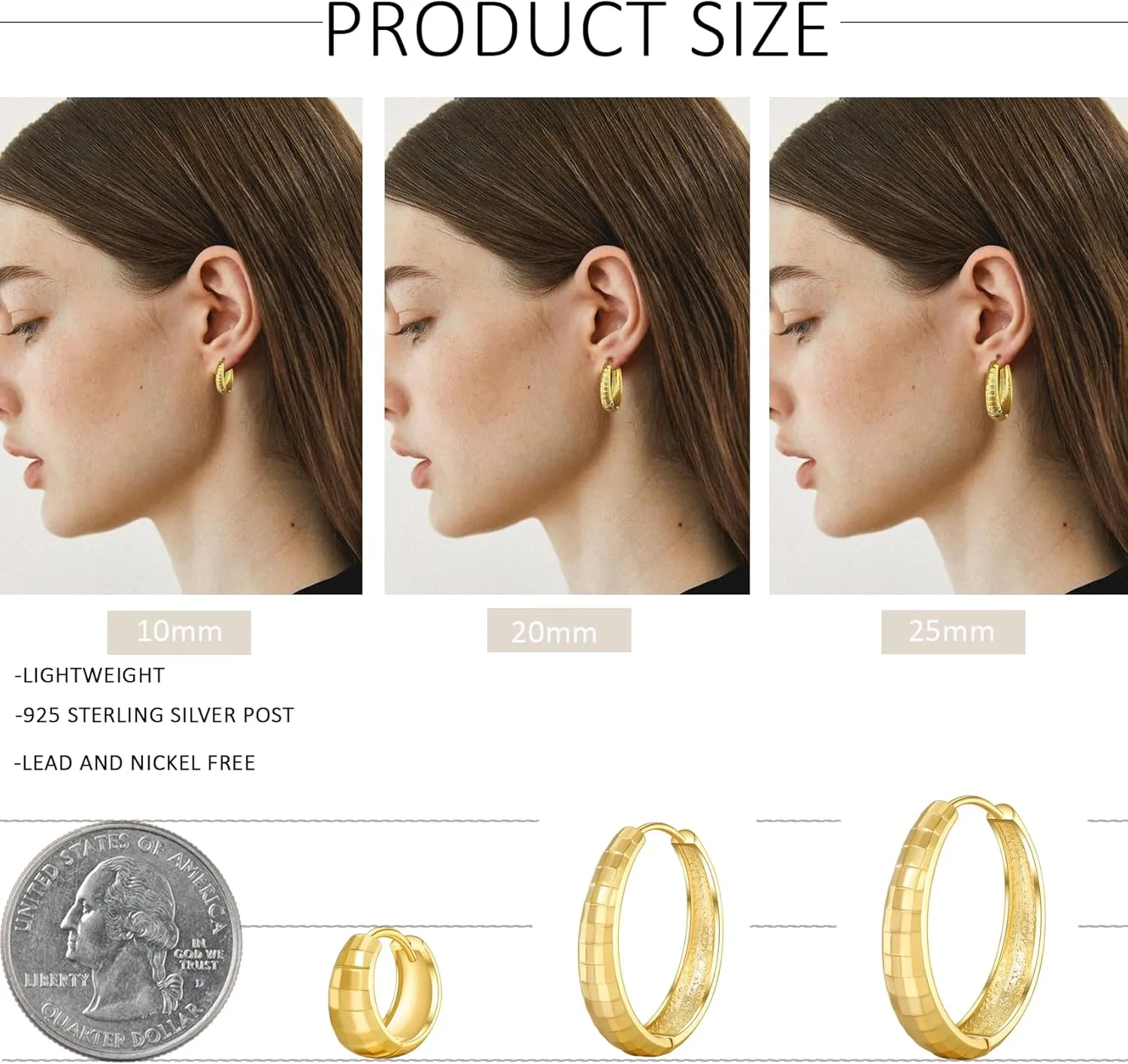 PABBEU Gold Hoops Earrings for Women Huggie Hoop Earrings 14K Gold Oval Hoop Earrings for Women Hypoallergenic Thick Gold Hoop Earrings for Women Gift