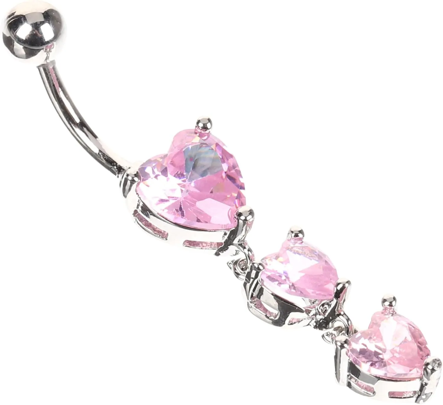PartyKindom Unique Heart Zirconia Belly Button Ring Long Bar Navel Piercing Jewelry Shiny and Durable Ideal for Women