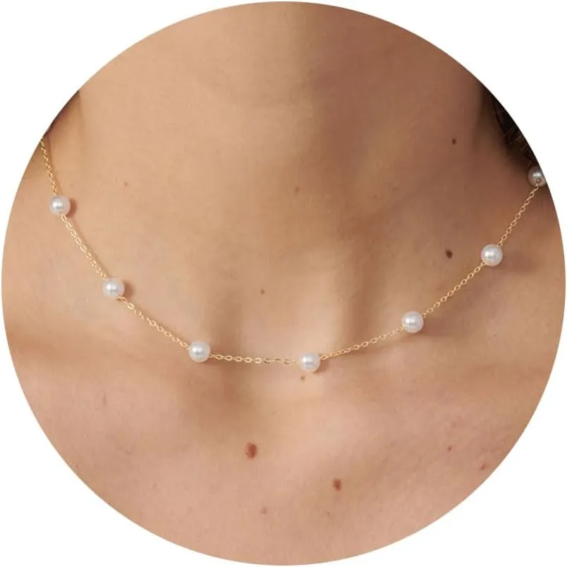 Pearl Necklaces for Women | 14K Gold Plated Chain with Handpicked Pearls, Timeless Dainty Jewelry Gift