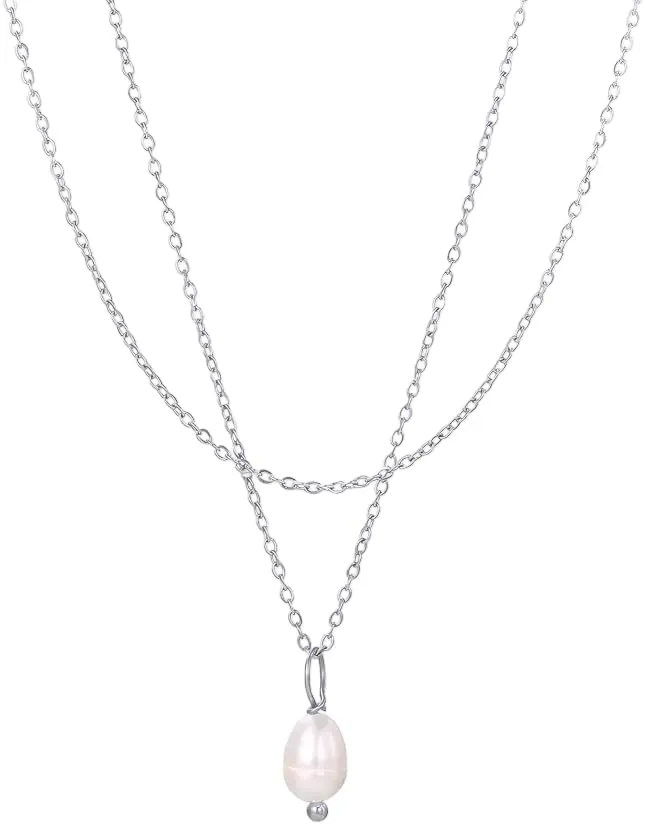 Pearl necklaces for women Minimalist Freshwater Pearl Necklace Women 14K Gold Plated Stainless Steel Double Layer Necklace Wedding Jewelry-T08