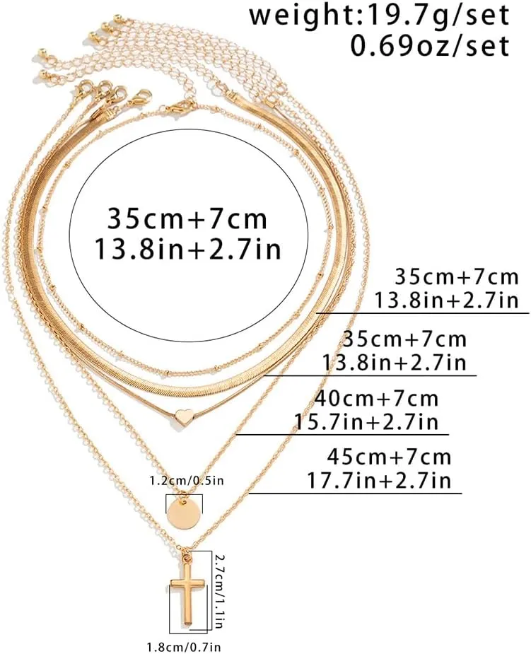 Plated Gold Layered Necklace, 5Pcs Charming Stackable Dainty Circle Cross Pendant Choker,Aesthetic Anniversary Jewelry Gift for Women