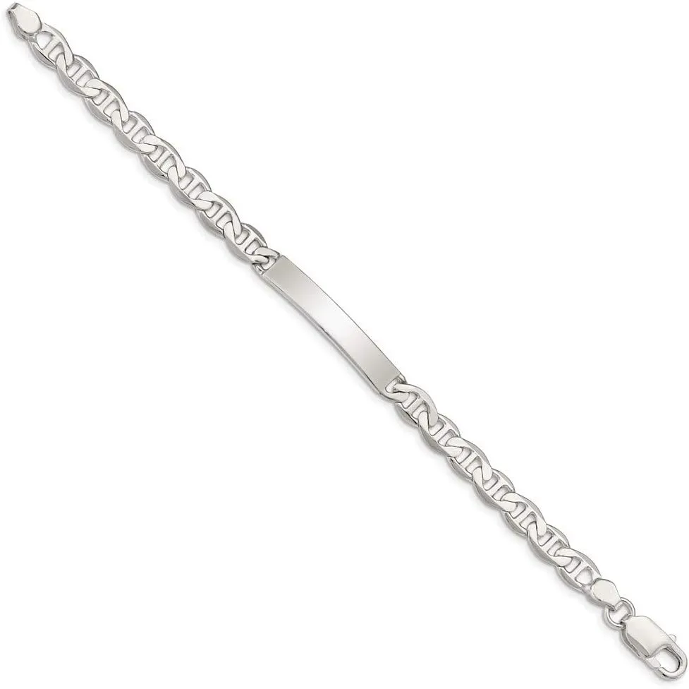 Polished Engravable Personalized Custom 925 Sterling Silver Anchor Link ID Bracelet For Women Length 8 inches Width 6 mm