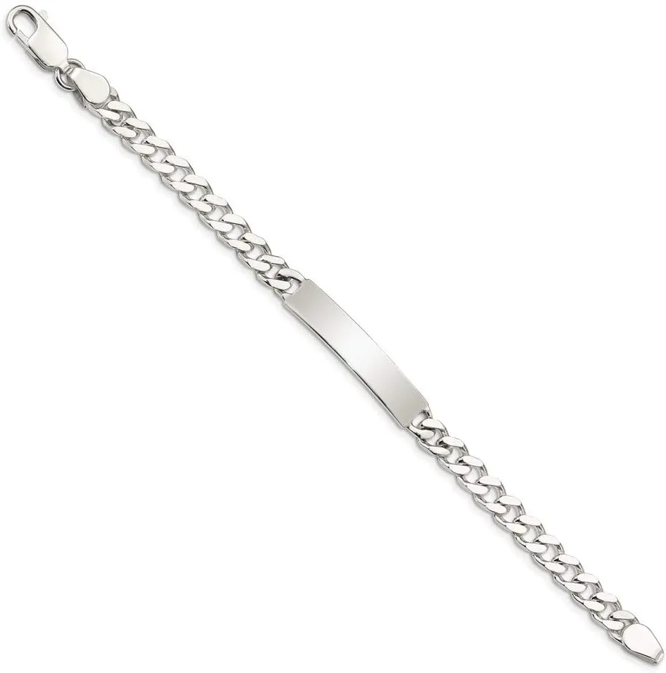 Polished Engravable Personalized Custom 925 Sterling Silver Polished Curb Link ID Bracelet For Women Length 7 inches Width 7 mm