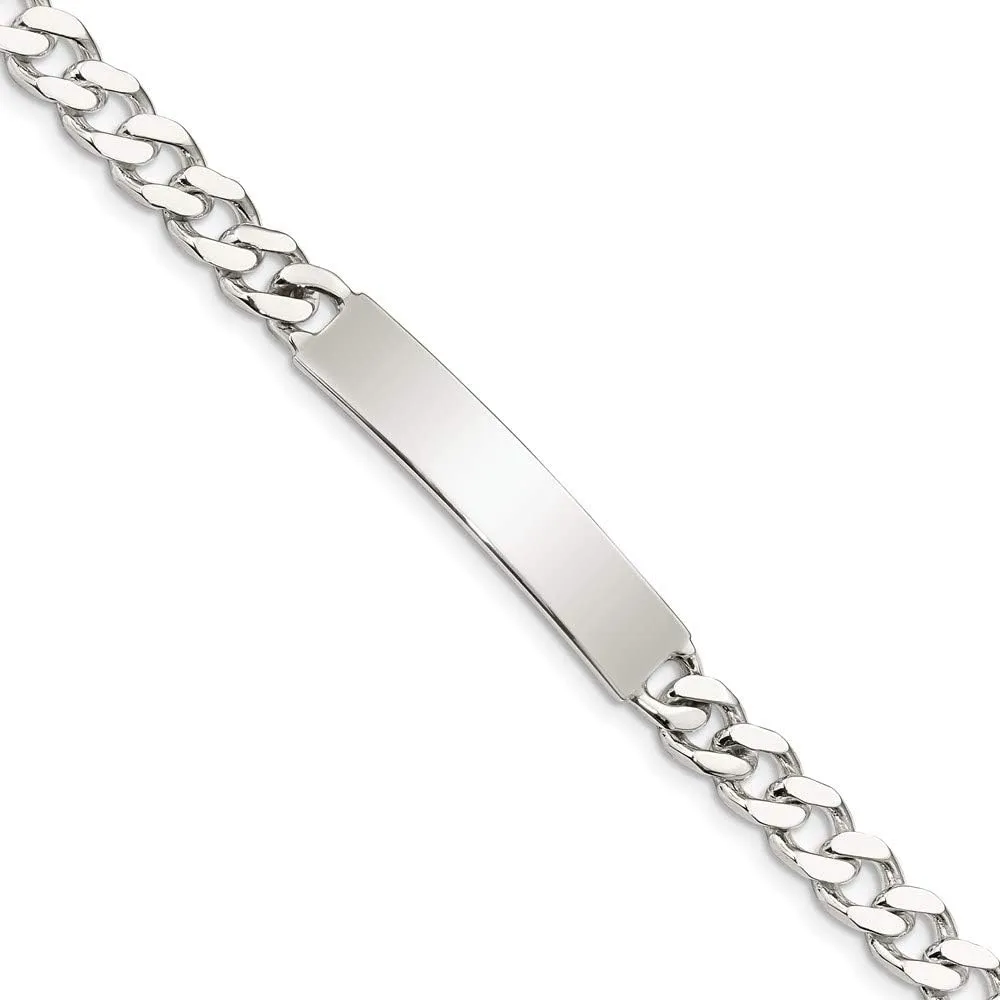 Polished Engravable Personalized Custom 925 Sterling Silver Polished Curb Link ID Bracelet For Women Length 7 inches Width 7 mm