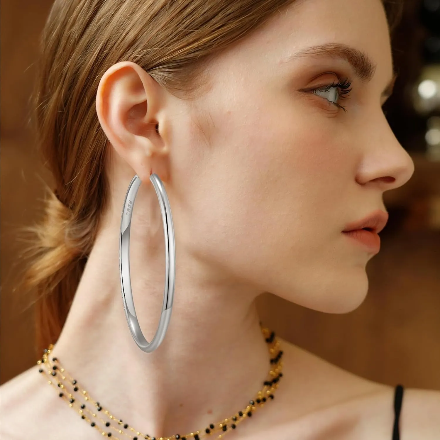 PRETOLE Silver Hoops Earrings for Women, Sterling Silver Post Large Silver Hoop Earrings Hypoallergenic Thick Silver Hoop Earrings Big Sterling Silver Hoop Earrings for Women 40/50/60/70MM
