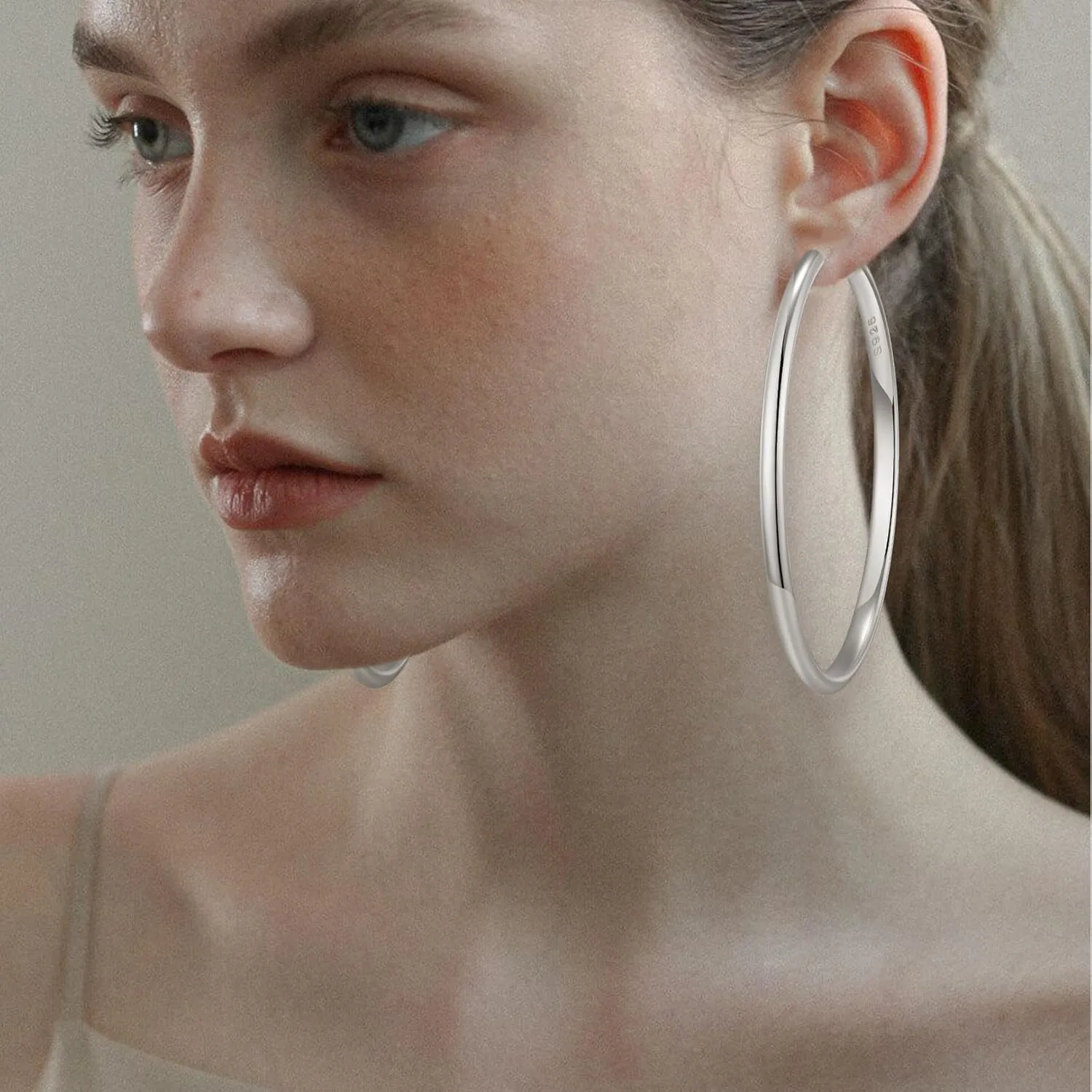 PRETOLE Silver Hoops Earrings for Women, Sterling Silver Post Large Silver Hoop Earrings Hypoallergenic Thick Silver Hoop Earrings Big Sterling Silver Hoop Earrings for Women 40/50/60/70MM