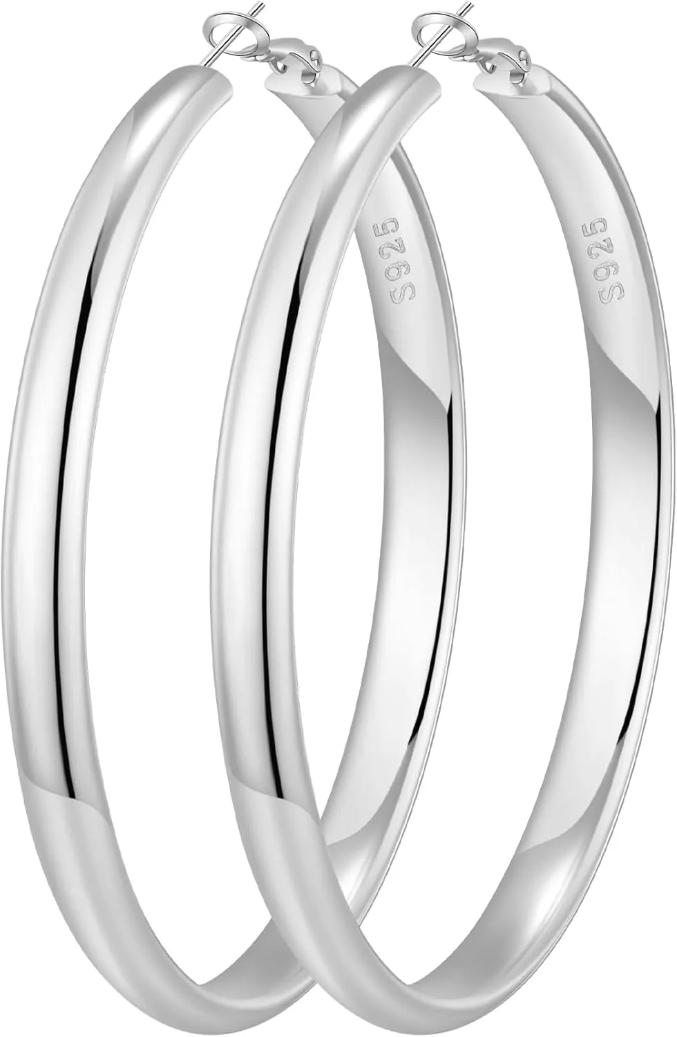 PRETOLE Silver Hoops Earrings for Women, Sterling Silver Post Large Silver Hoop Earrings Hypoallergenic Thick Silver Hoop Earrings Big Sterling Silver Hoop Earrings for Women 40/50/60/70MM