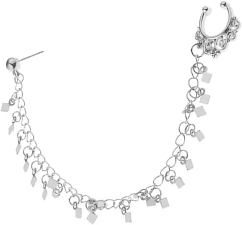 Punk Style Nose Septum Rings Tassels Ear to Nose Chain Jewelry for Women Fashion Earring Studs