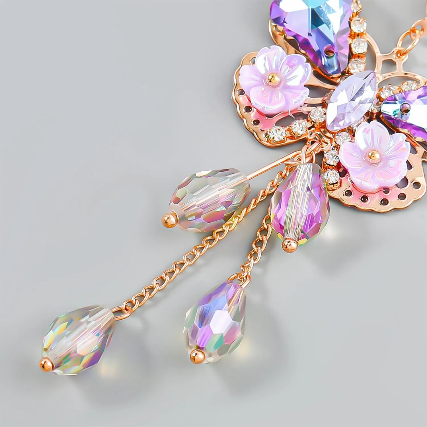 Purple Butterfly Tassel Style Zircon Earrings for Women Crystal Rhinestone Drop Earrings Long Butterfly Dangle Earrings Wedding Jewelry for Women