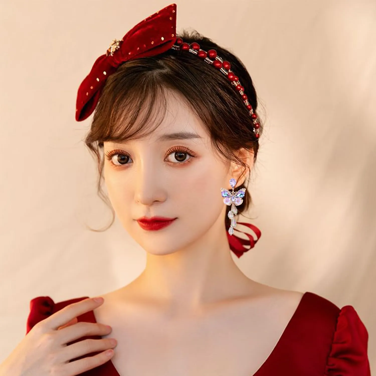 Purple Butterfly Tassel Style Zircon Earrings for Women Crystal Rhinestone Drop Earrings Long Butterfly Dangle Earrings Wedding Jewelry for Women