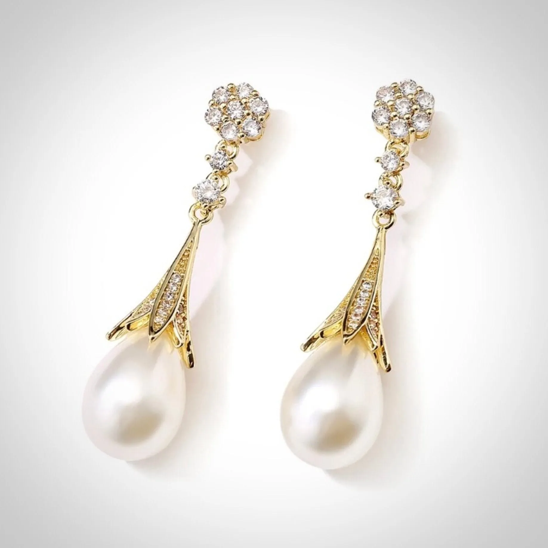 "Anyani" - Pearl Bridal Earrings - Available in Gold and Silver