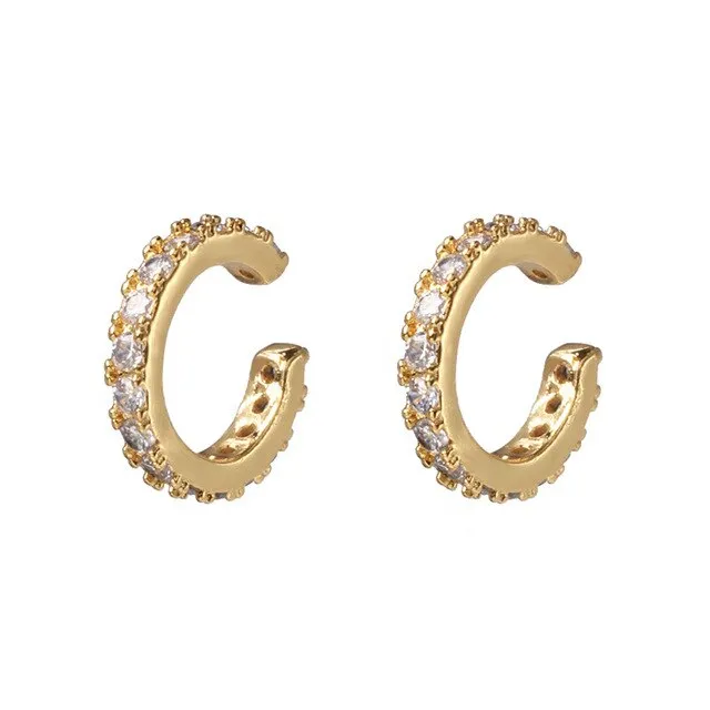Rainbow Earrings Cubic Zirconia Ear Cuff Set for Female Trendy Gold Clip on Earrings Ear cuff