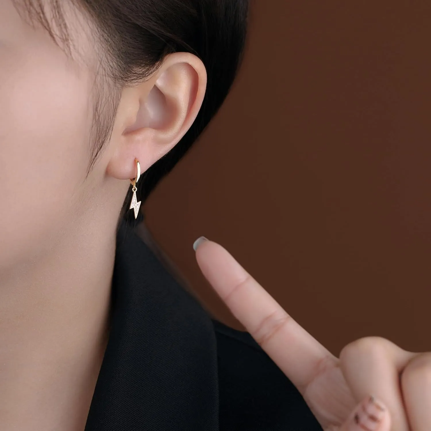 Reffeer Solid 925 Sterling Silver Lightning Bolt Drop Hoop Earrings for Women Teens CZ Lightning Bolt Hoop Earrings Huggie