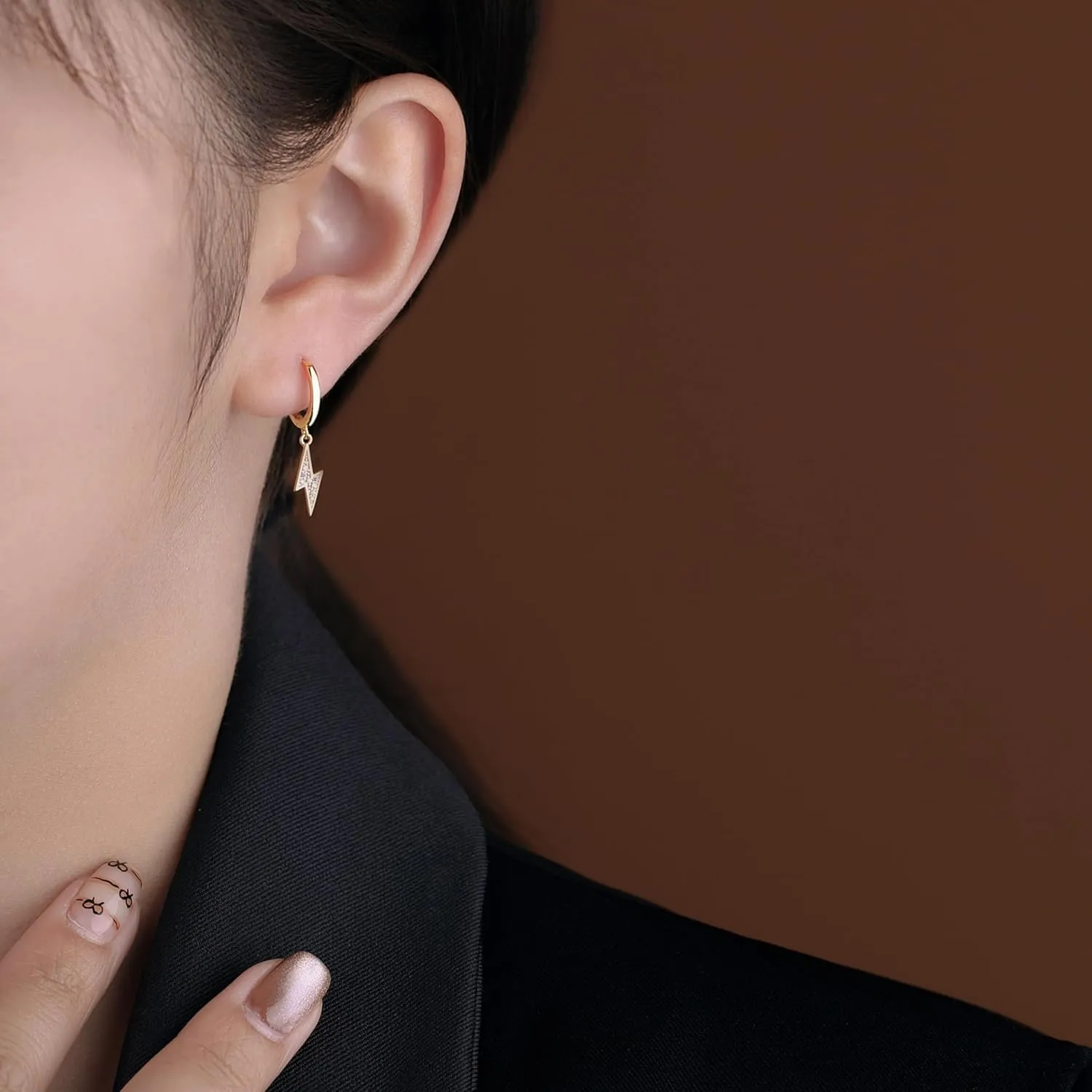 Reffeer Solid 925 Sterling Silver Lightning Bolt Drop Hoop Earrings for Women Teens CZ Lightning Bolt Hoop Earrings Huggie