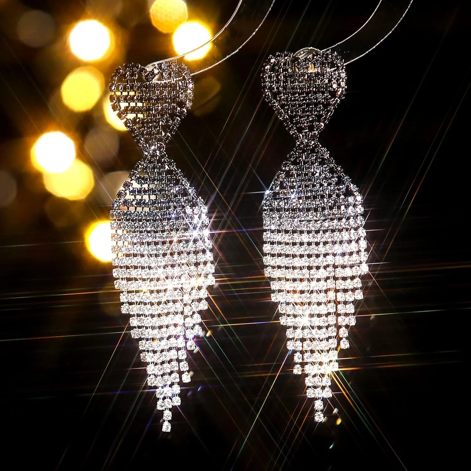 Rhinestone Drop Earrings for Women Sparkly Long Tassel Earrings Dangling Crystal Statement Prom Earrings Wedding Party Dress Outfit Jewerly Gifts