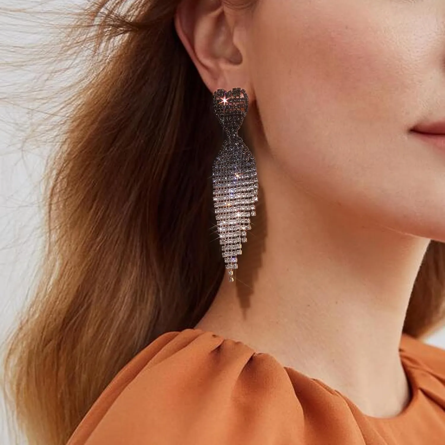 Rhinestone Drop Earrings for Women Sparkly Long Tassel Earrings Dangling Crystal Statement Prom Earrings Wedding Party Dress Outfit Jewerly Gifts