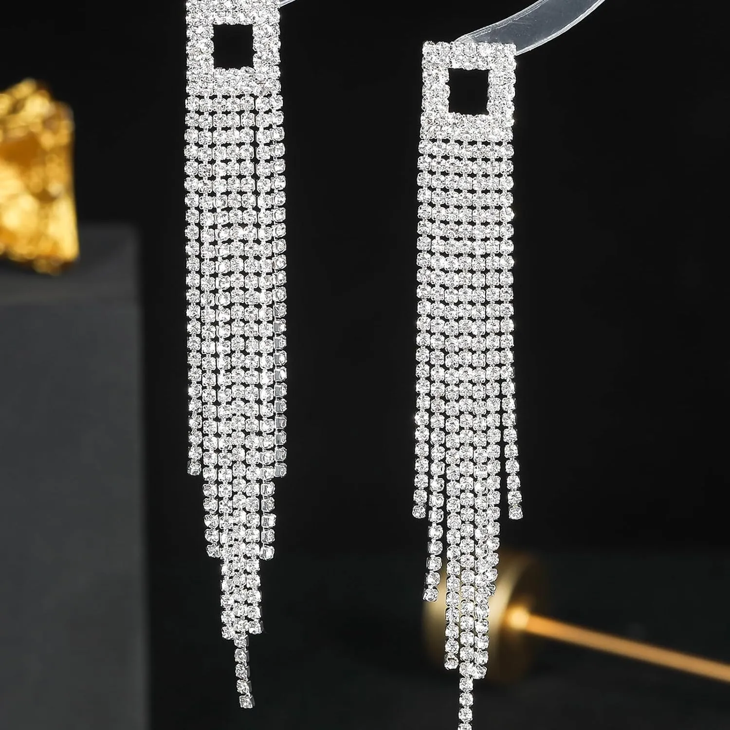 Rhinestone Drop Earrings for Women Sparkly Long Tassel Earrings Dangling Crystal Statement Prom Earrings Wedding Party Dress Outfit Jewerly Gifts