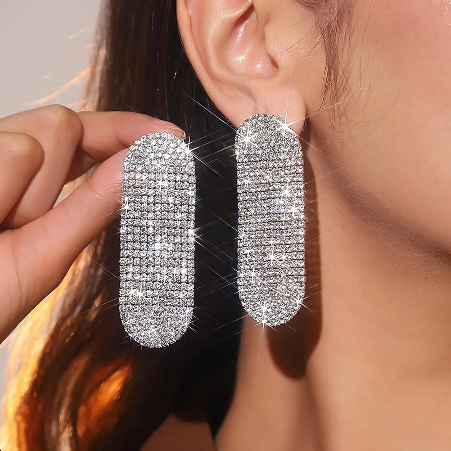 Rhinestone Drop Earrings for Women Sparkly Long Tassel Earrings Dangling Crystal Statement Prom Earrings Wedding Party Dress Outfit Jewerly Gifts