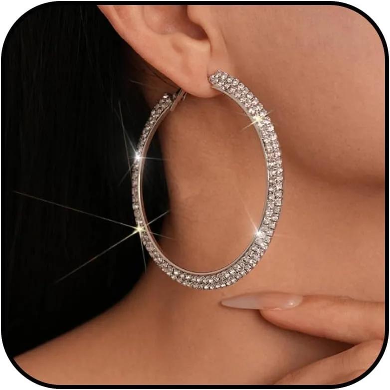 Rhinestone Hoop Earrings Trendy Earrings for Women 2025 Prom Dresses 2025 Big/Large Hoop Earrings Sparkly Glitter Hoops Earring Wedding Prom Formal Jewelry Gifts