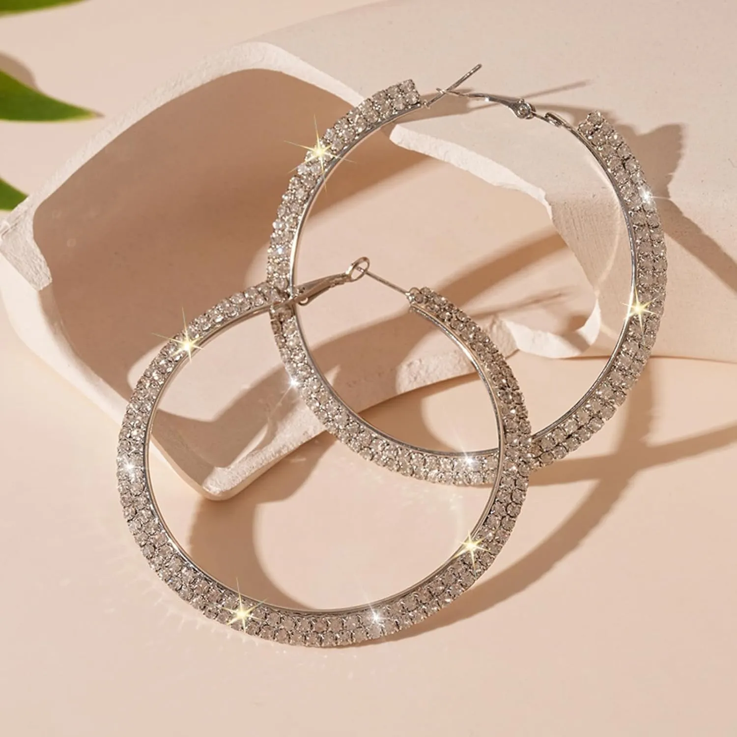 Rhinestone Hoop Earrings Trendy Earrings for Women 2025 Prom Dresses 2025 Big/Large Hoop Earrings Sparkly Glitter Hoops Earring Wedding Prom Formal Jewelry Gifts