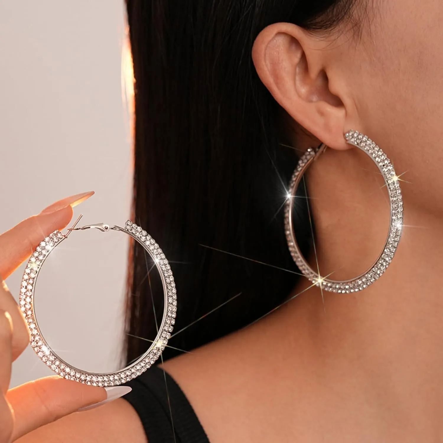 Rhinestone Hoop Earrings Trendy Earrings for Women 2025 Prom Dresses 2025 Big/Large Hoop Earrings Sparkly Glitter Hoops Earring Wedding Prom Formal Jewelry Gifts