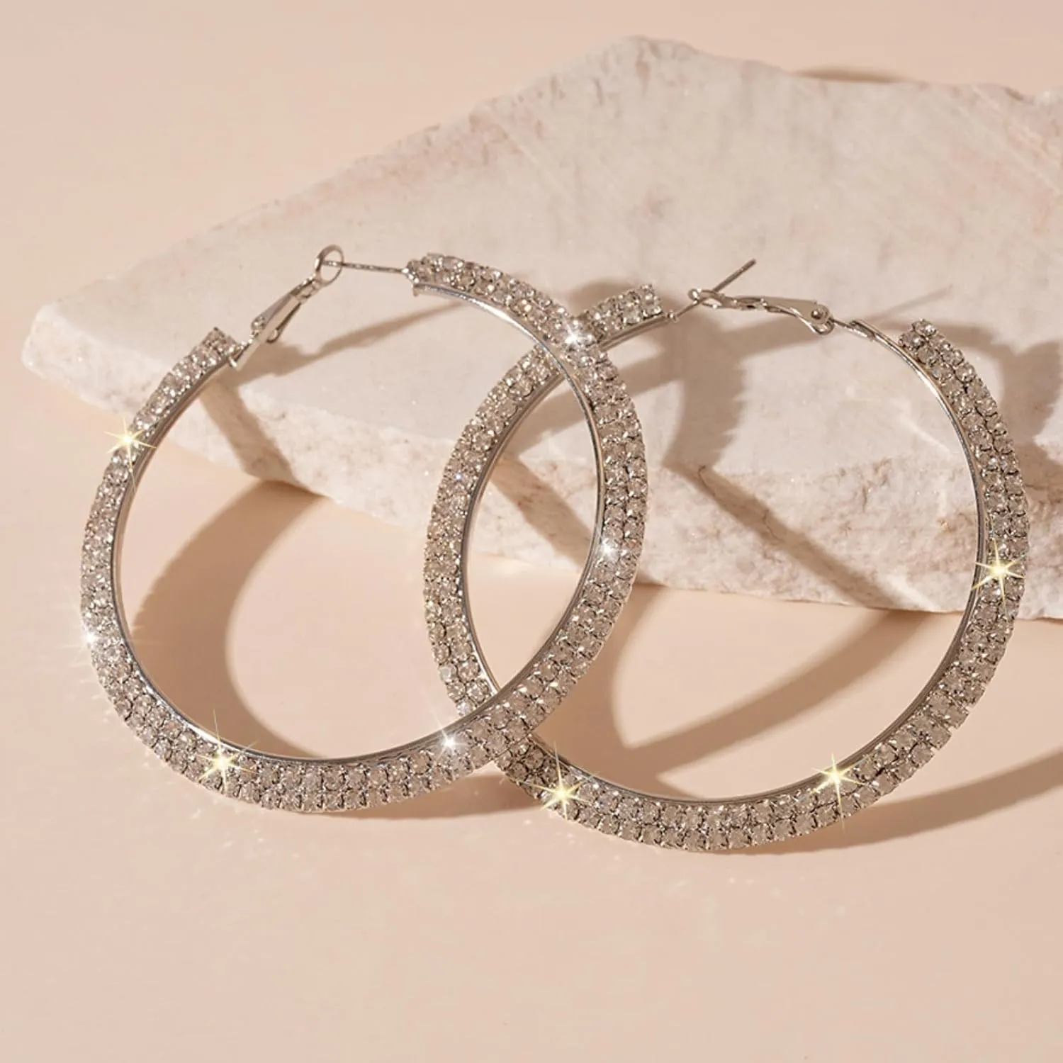Rhinestone Hoop Earrings Trendy Earrings for Women 2025 Prom Dresses 2025 Big/Large Hoop Earrings Sparkly Glitter Hoops Earring Wedding Prom Formal Jewelry Gifts